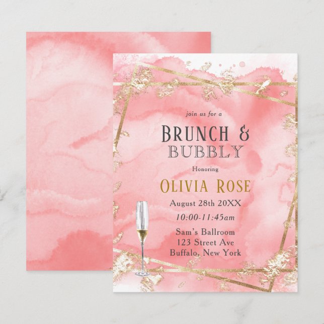 Pink Gold Fairytale Brunch & Bubbly Invitation (Devant / Derrière)