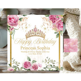 Pink Gold Fairytale Princess Crown Carte d'anniver