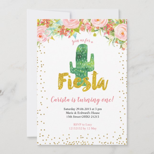 Pink Gold Fiesta première invitation anniversaire (Devant)