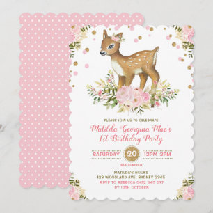 Pink Gold Floral Deer Invitation premier anniversa