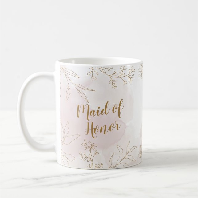 Pink & Gold Floral Maid of Honor Mug (Gauche)