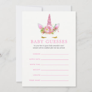 Pink & Gold Floral Unicorn Girl Guesses Baby