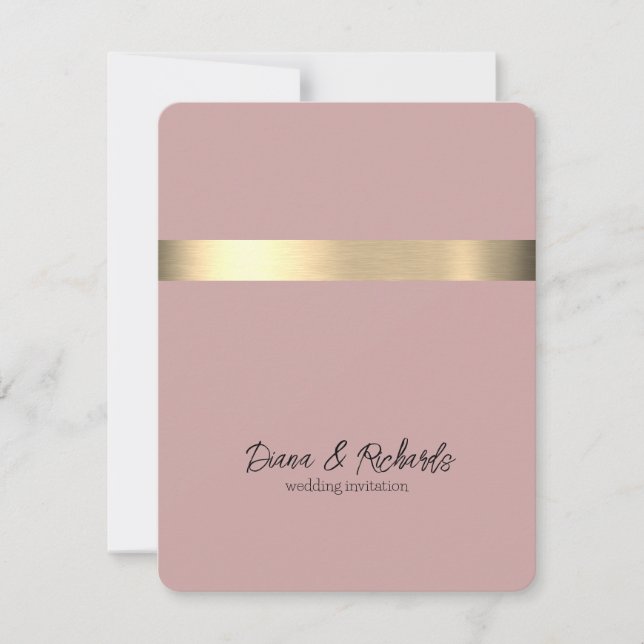 Pink Gold Foil Rustique Faux Faire-part de mariage (Devant)