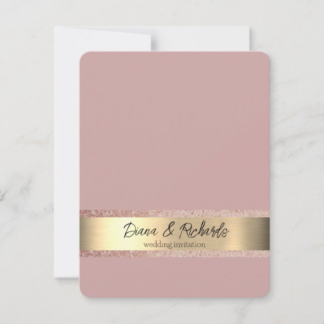 Pink Gold Foil Rustique Faux Faire-part de mariage (Devant)