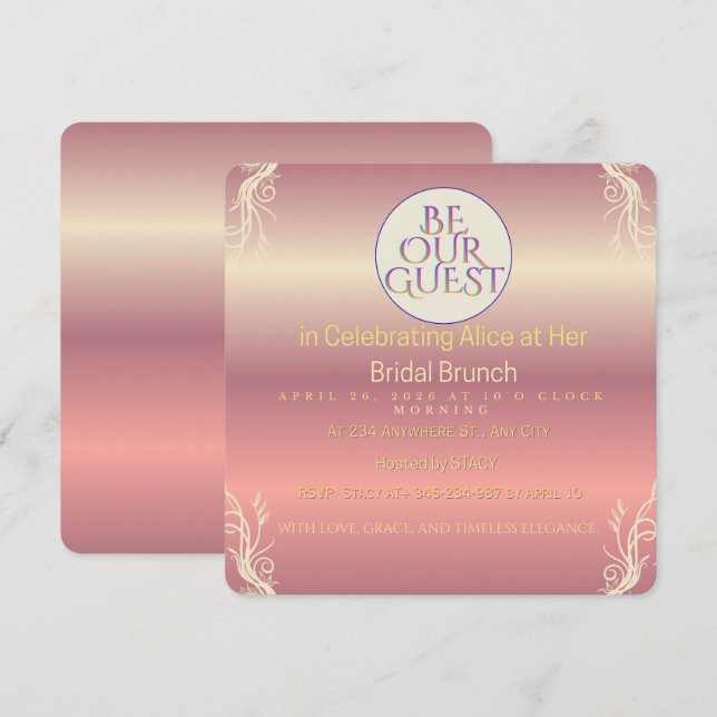Pink & Gold Foliage Bride to Be Invitation | Chic  (Devant / Derrière)