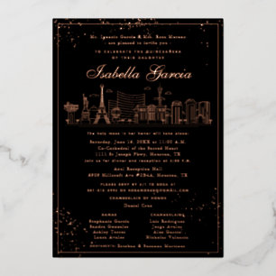 Pink Gold Las Vegas Quinceañera Invitation d'anniv