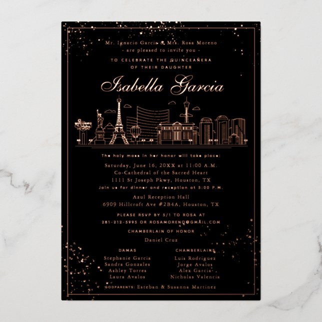 Pink Gold Las Vegas Quinceañera Invitation d'anniv (Recto)