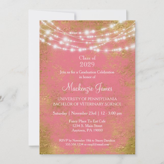Pink Gold Lights Graduation Party Invitation (Devant)
