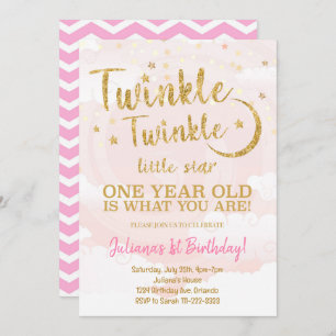 Pink Gold Little Star 1er Anniversaire Invitation