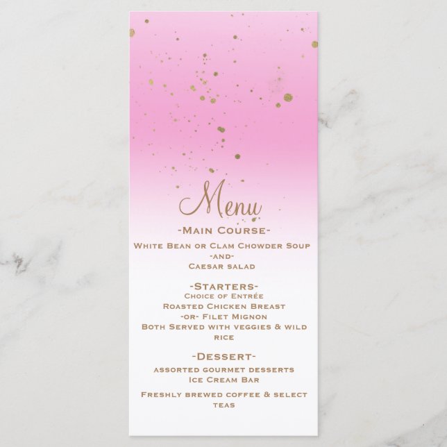 Pink Gold Modern Glam Confetti Party Menu Mariage (Devant)