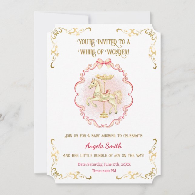 Pink & Gold Pony Dreams-Baby shower Invitation (Devant)