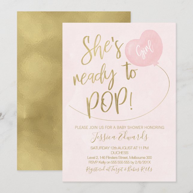 Pink Gold Prêt À Pop Baby shower Invitation (Devant / Derrière)