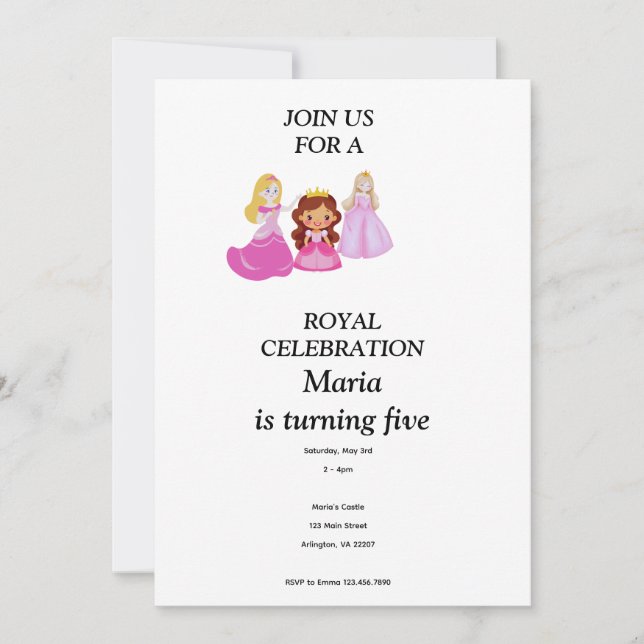 Pink & Gold princess birthday invitation (Devant)