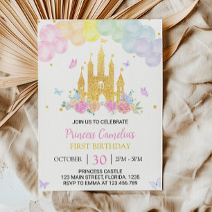 Pink Gold Princess Castle 1er Invitation anniversa