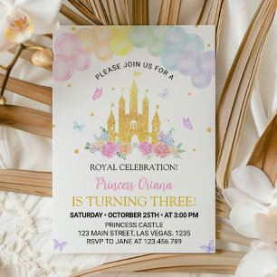 Pink Gold Princess Castle Invitation Anniversaire