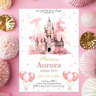 Pink Gold Princess Invitation de fête d'anniversai