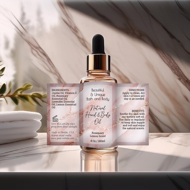 Pink Gold Produit Étiquette 4oz Huile Dropper ou B (pink gold product label)