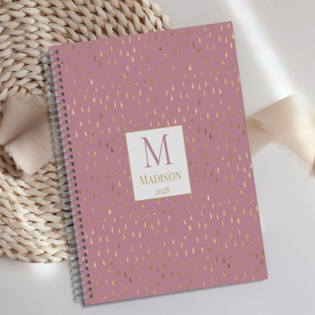 Pink Gold Raindrop Moderne Monogramme tendance (Créateur téléchargé)