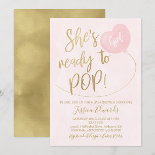 Pink Gold Ready To Pop Baby shower Invitation