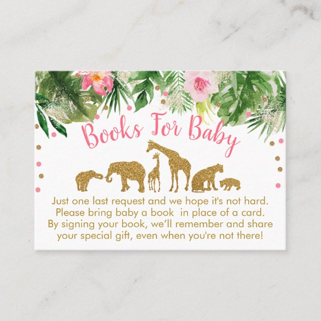 Pink & Gold Safari Animal Baby Book Demande Cartes (Devant)