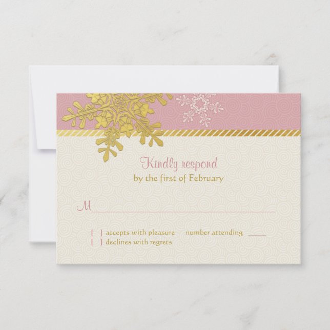 Pink Gold Snowflake Hiver Mariage Carte de réponse (Devant)