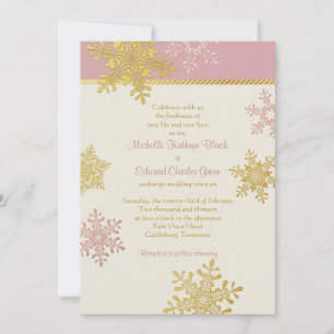 Pink Gold Snowflake Hiver Mariage Invitation