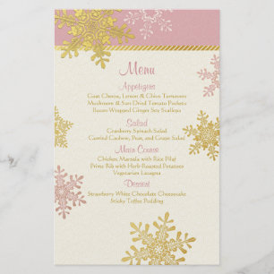 Pink Gold Snowflakes Carte de menu de mariage hive