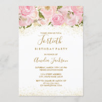 Pink Gold Sparkle Rose 40e anniversaire Invitation
