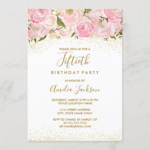 Pink Gold Sparkle Rose 50e anniversaire Invitation