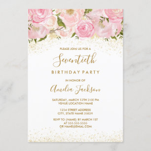 Pink Gold Sparkle Rose 70e anniversaire Invitation