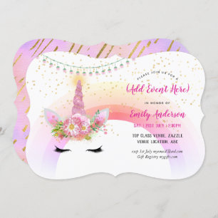 Pink Gold Unicorn Face Invitations TOUT ÉVÉNEMENT