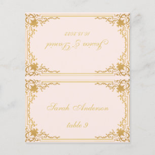 Pink Gold Vintage Imprimé Nom Mariage Place Card