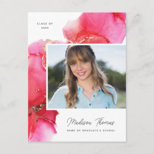 Pink Gold Watercolor Photo Graduation Carte postal