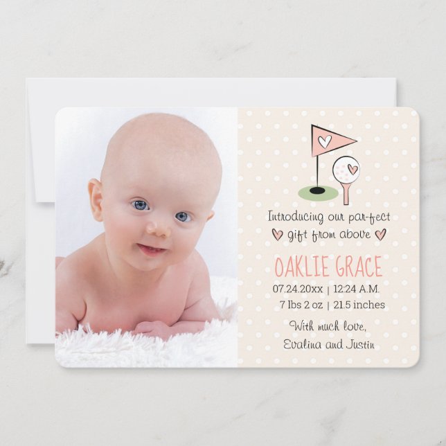 Pink Golf Baby Faire-part Girl (Devant)