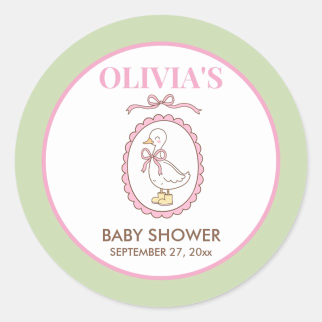 Pink Goose Baby Shower Stickers | Personalized (Devant)