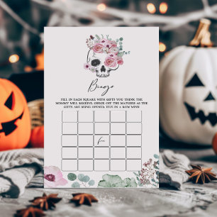 Pink Gothique Floral Baby shower de crâne Bingo Je