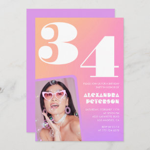 Pink Gradient 34e anniversaire invitation Retro Ph