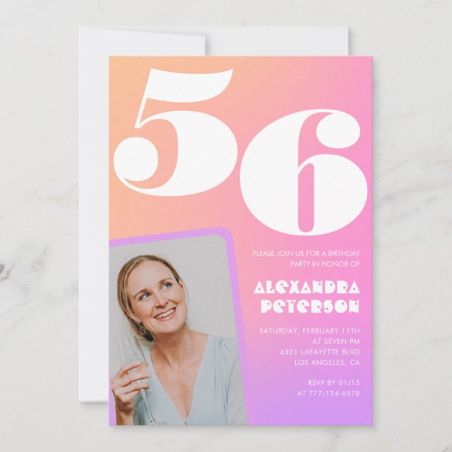 Pink Gradient 56e anniversaire invitation Retro Ph (Devant)