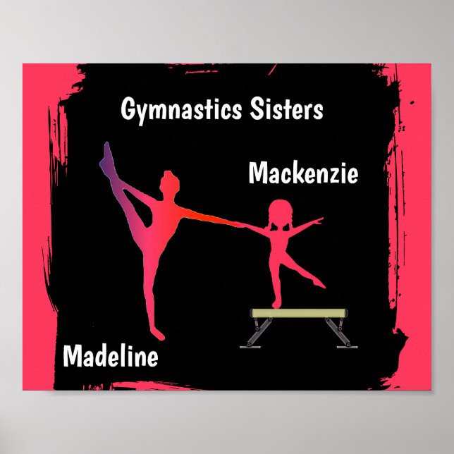 Pink Gradient Gymnastics Duo Name Art Poster (Devant)