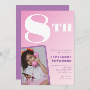 Pink Gradient Invitations de 8e anniversaire Girl