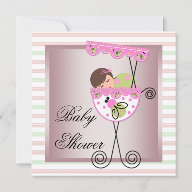 Pink Green Baby Girl Douche Invitations (Devant)