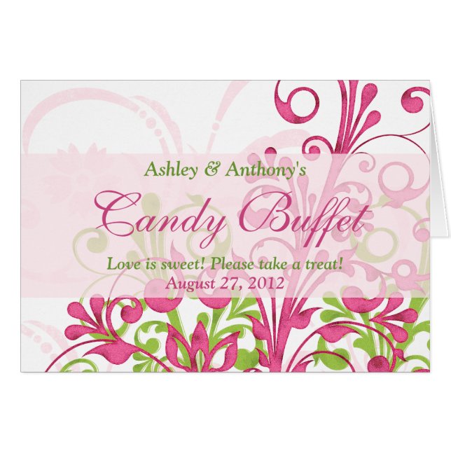 Pink Green Blanc Floral Mariage Candy Buffet Sign (Devant Horizontal)
