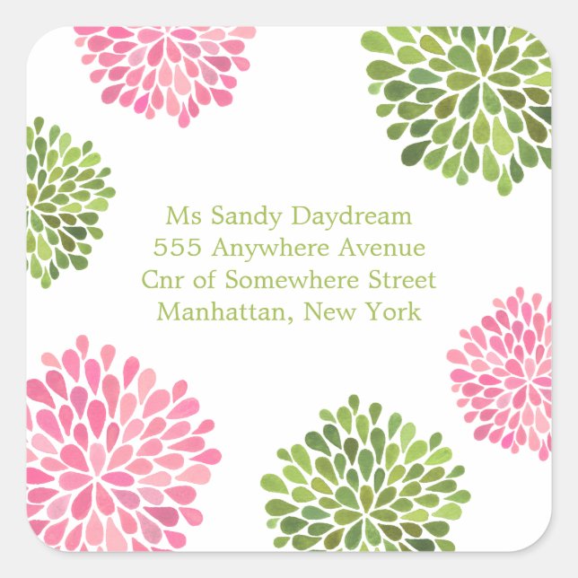 Pink & Green Blooms Adresse Sticker Mariage Seal (Devant)