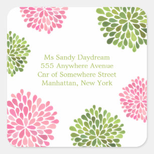 Pink & Green Blooms Adresse Sticker Mariage Seal