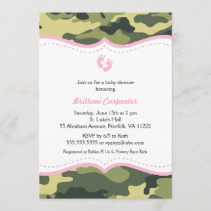 Pink & Green Camo Girl Baby shower Invitation pied