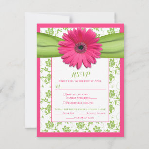 Pink Green Daisy Mariage damassé Repas Choix RSVP