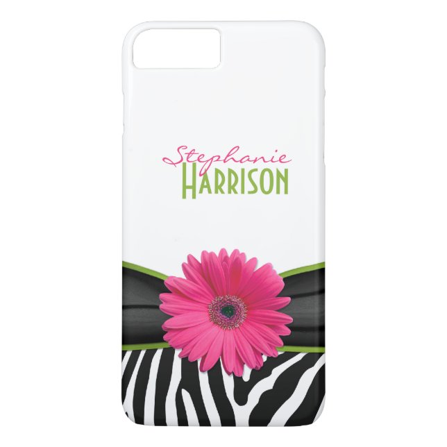 Pink Green Daisy Zebra Personnalisé iPhone 6 coque (Dos)