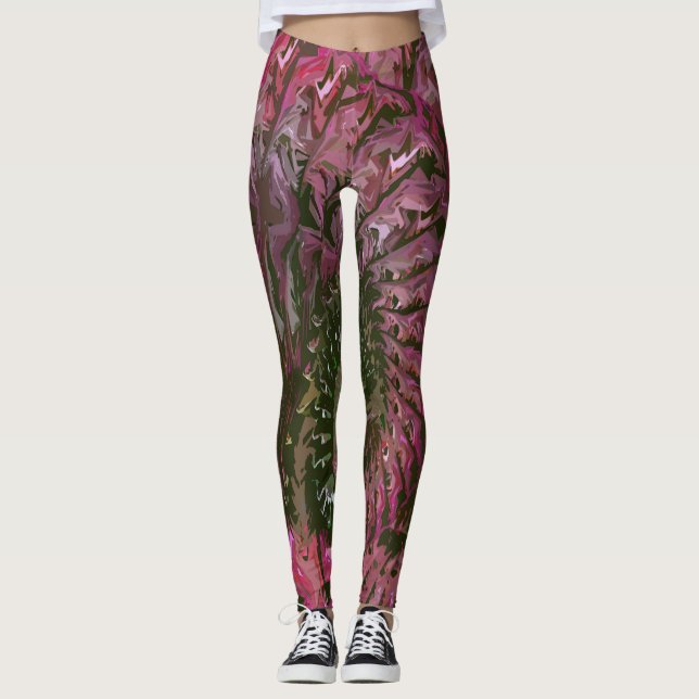 Pink Green Fractal Art Leggings (Devant)