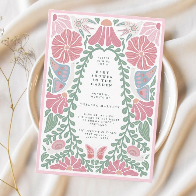 Pink green Garden Baby Shower Invitation  (Créateur téléchargé)