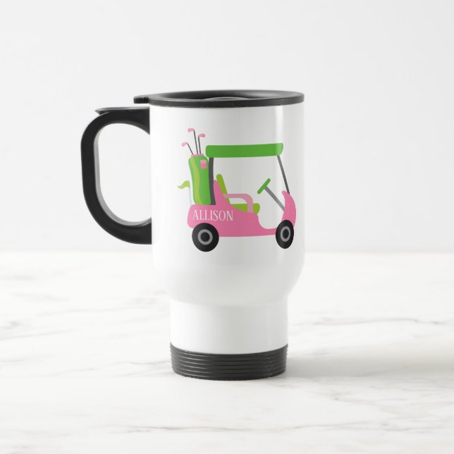 Pink & Green Golf Personnalisé Commuter Mug (Gauche)